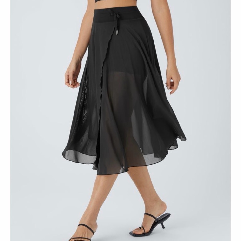 NWT Halara Black Sheer Midi Skirt - Elegant Flowy Women's Skirt